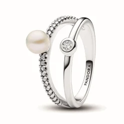 Pandora Bague<Anneau Double Perle de Culture et Pavé 193147C01