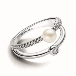 Pandora Bague<Anneau Double Perle de Culture et Pavé 193147C01