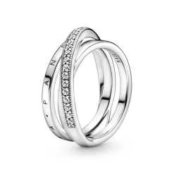 Pandora Bague<Anneau Triple Pavé Croisé Signature - Argent