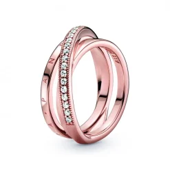 Pandora Bague<Anneau Triple Pavé Croisé Signature - Métal Doré à l'or Rose fin 585/1000
