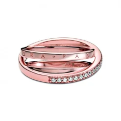 Pandora Bague<Anneau Triple Pavé Croisé Signature - Métal Doré à l'or Rose fin 585/1000