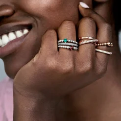 Pandora Bague<Anneau Triple Pavé Croisé Signature - Métal Doré à l'or Rose fin 585/1000