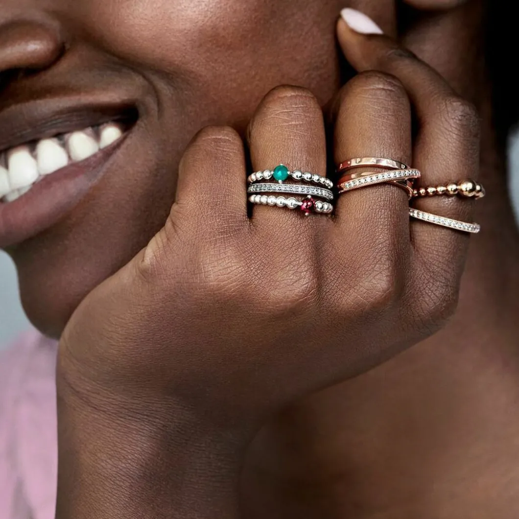 Pandora Bague<Anneau Triple Pavé Croisé Signature - Métal Doré à l'or Rose fin 585/1000