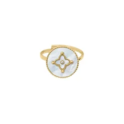 Pierre Lannier Bijoux Bague<Bague Ajustable Femme Pierre Lannier TALLIA Acier Doré Nacre Blanche