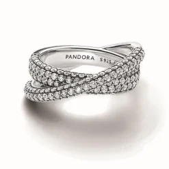Pandora Bague<Bague Anneau Double Pavé Croisé - Timeless