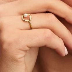 Pandora Bague<Bague Cercle Pavé de Forme Organique & Perle de Culture d'Eau Douce Traitée