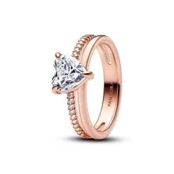 Pandora Bague<Bague Cœur Anneau Double Doré Rose