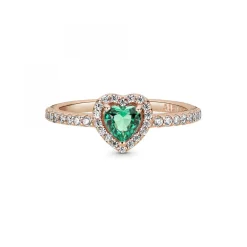 Pandora Bague<Bague Cœur Surélevé & cristal vert Timeless - Rose gold