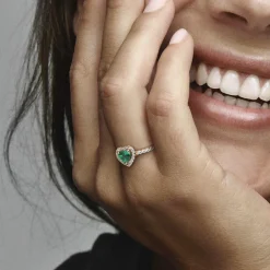 Pandora Bague<Bague Cœur Surélevé & cristal vert Timeless - Rose gold