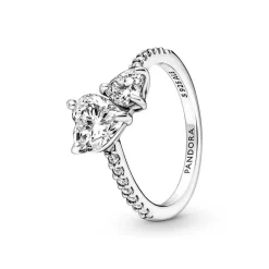 Pandora Bague<Bague Double Cœur Scintillant Argent - Timeless