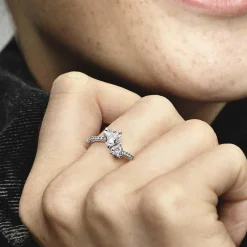 Pandora Bague<Bague Double Cœur Scintillant Argent - Timeless