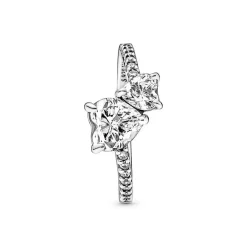 Pandora Bague<Bague Double Cœur Scintillant Argent - Timeless