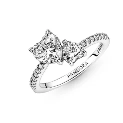Pandora Bague<Bague Double Cœur Scintillant Argent - Timeless
