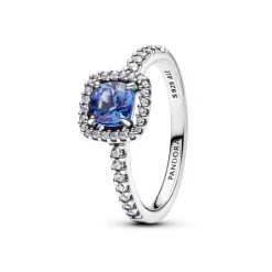 Pandora Bague<Bague Halo Bleu Carré Scintillant