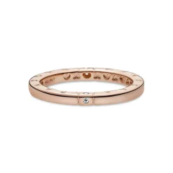 Pandora Bague<Bague Logo & Cœurs Signature - Métal Doré à l'or Rose fin 585/1000