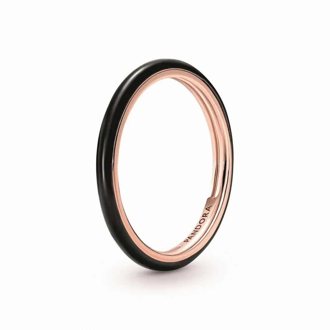 Pandora Bague<Bague Résine Façon Émail Noire ME - Rose gold