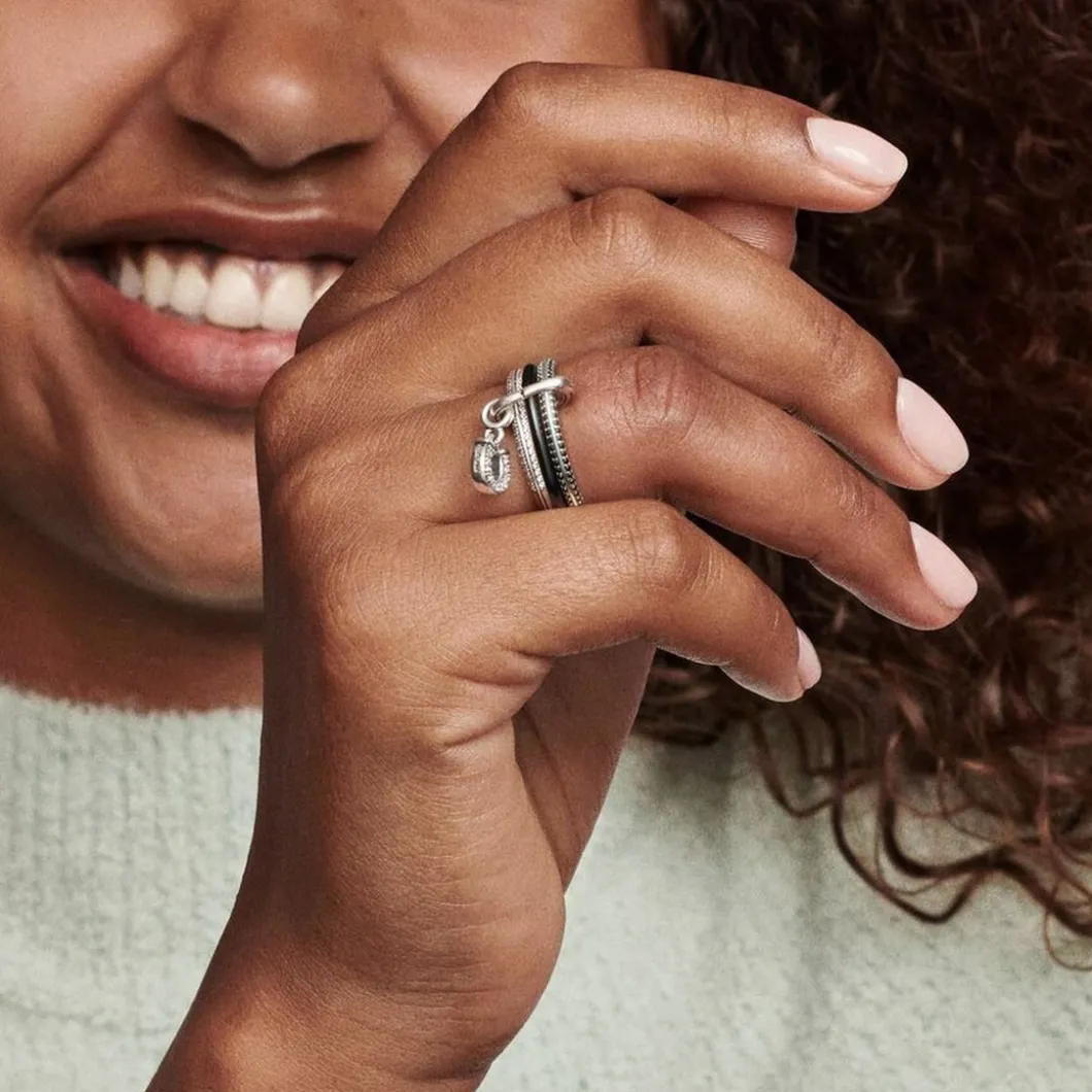 Pandora Bague<Bague Résine Façon Émail Noire ME - Rose gold