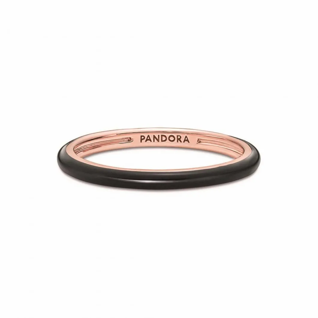 Pandora Bague<Bague Résine Façon Émail Noire ME - Rose gold