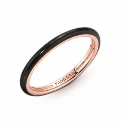 Pandora Bague<Bague Résine Façon Émail Noire ME - Rose gold