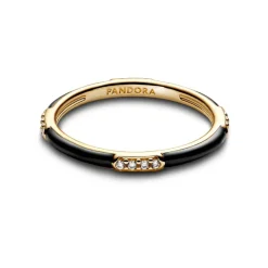 Pandora Bague<Bague Résine Façon Émail Noire & Pierres