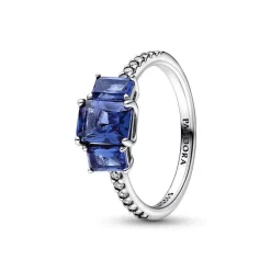 Pandora Bague<Bague Scintillante Timeless - Trio de Pierres Rectangulaires Bleues