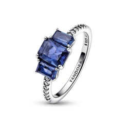 Pandora Bague<Bague Scintillante Timeless - Trio de Pierres Rectangulaires Bleues