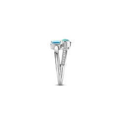 Ti Sento Bague<Bague - 12326DB Rhodié Multi Joncs Pierres Synthétiques Bleue Et Turquoise Argent