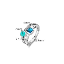 Ti Sento Bague<Bague - 12326DB Rhodié Multi Joncs Pierres Synthétiques Bleue Et Turquoise Argent