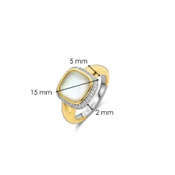 Ti Sento Bague<Bague - 12330MW Argent Et Doublé Nacre Carré Serti D'Oxydes De Zirconium Doré