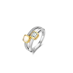 Ti Sento Bague<Bague - 12326MW Rhodié Multi Joncs Pierres Synthétiques Mop Et Oxyde De Zirconium Argent