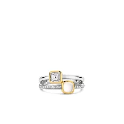 Ti Sento Bague<Bague - 12326MW Rhodié Multi Joncs Pierres Synthétiques Mop Et Oxyde De Zirconium Argent