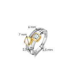 Ti Sento Bague<Bague - 12326MW Rhodié Multi Joncs Pierres Synthétiques Mop Et Oxyde De Zirconium Argent
