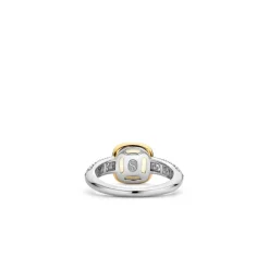 Ti Sento Bague<Bague - 12331MW Argent Et Doublé Nacre Carré Et Pavage Doré