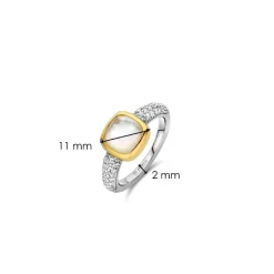 Ti Sento Bague<Bague - 12331MW Argent Et Doublé Nacre Carré Et Pavage Doré