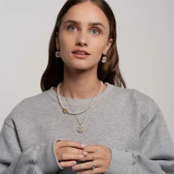 Ti Sento Bague<Bague - 12331MW Argent Et Doublé Nacre Carré Et Pavage Doré