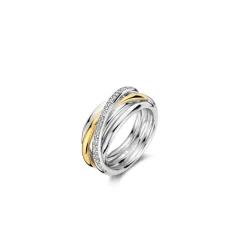 Ti Sento Bague<Bague - 12318ZY Argent Doré Multi Joncs Bicolore Et Pavé