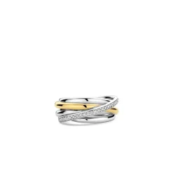 Ti Sento Bague<Bague - 12318ZY Argent Doré Multi Joncs Bicolore Et Pavé
