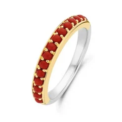 Ti Sento Bague<Bague 12123CR - argent pierres synthétiques rouges serties rail doré Femme