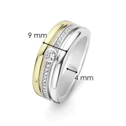 Ti Sento Bague<Bague 12094ZY - Bague Argent Doré 3 Rangs Zirconium Bijoux