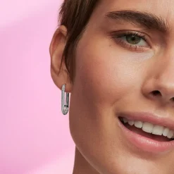 Pandora Boucles D'Oreilles<Boucle d’Oreille Unique Link Pavé Allongé Argent