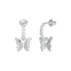 Guess Bijoux Boucles D'Oreilles<Boucles D'Oreilles Chrysalis Acier Rhodié Pendantes Et Papillon Pavé De Zircons Cubiques Argent