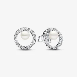Pandora Boucles D'Oreilles<Boucles d'oreilles femme argent sterling avec perle et zircone Timeless