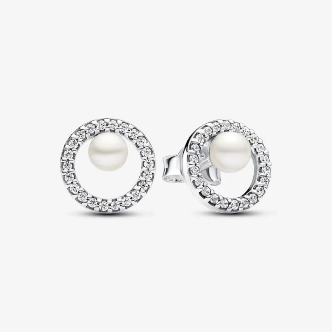 Pandora Boucles D'Oreilles<Boucles d'oreilles femme argent sterling avec perle et zircone Timeless