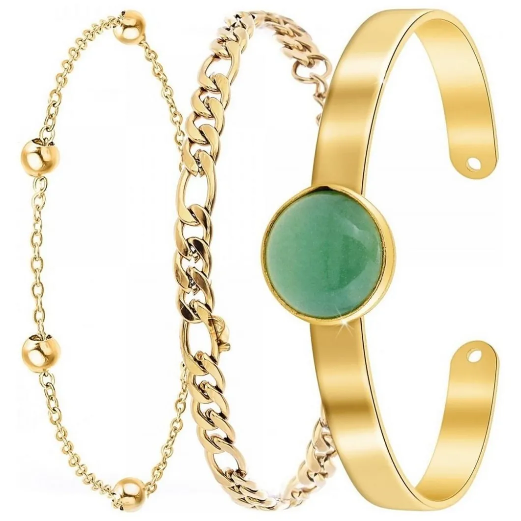 Angèle M Bijoux Bracelets<Bracelet Femme B2371-DORE+B2384-DORE+B2494-VERT