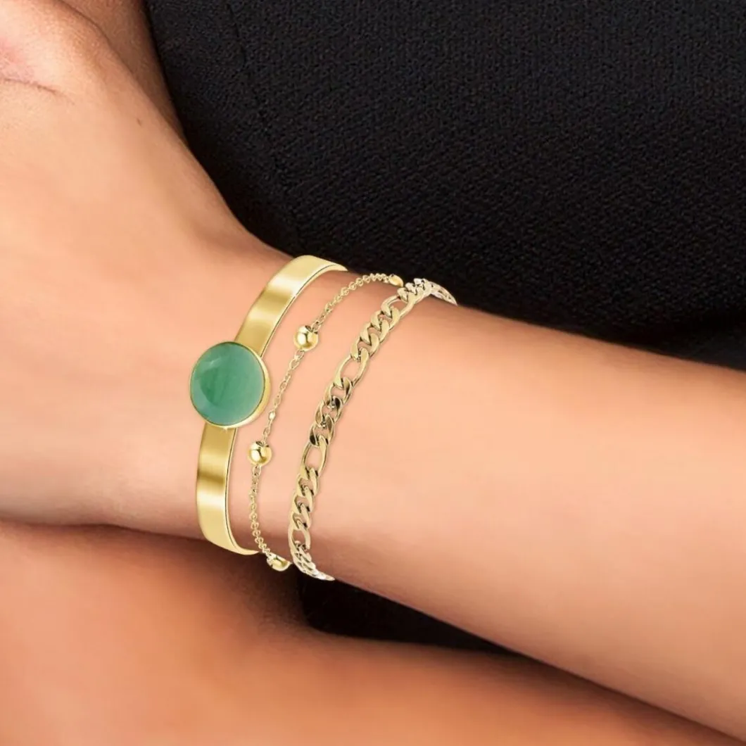 Angèle M Bijoux Bracelets<Bracelet Femme B2371-DORE+B2384-DORE+B2494-VERT