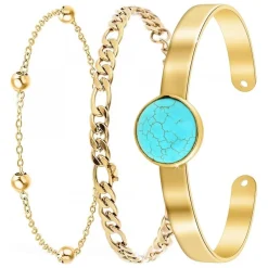 So Charm Bijoux Bracelets<Bracelet Femme So Charm - B2371-DORE+B2384-DORE+B2494-TURQUOISE - Bracelets Mode Dorés