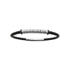 Maison de la Bijouterie Bracelet<Bracelet Homme acier cuir tressé noir 3ZYZYVYZ