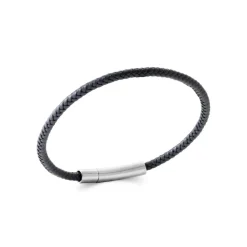 Maison de la Bijouterie Bracelet<Bracelet Homme acier cuir tressé noir 3ZY0U6ZU