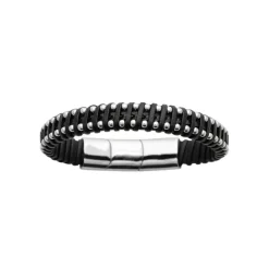 Maison de la Bijouterie Bracelet<Bracelet Homme acier cuir tressé noir 3ZYZYYYZ