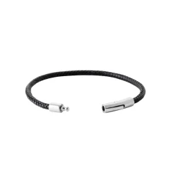 Maison de la Bijouterie Bracelet<Bracelet Homme acier cuir tressé noir 3ZY0UUZU